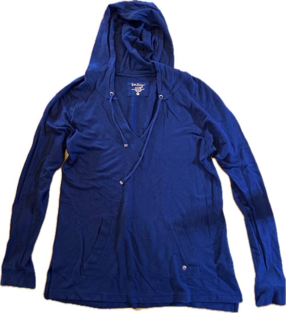 Lilly Pulitzer Luxletic Hoodie Womens M Blue Faux Wrap Pullover V-Neck